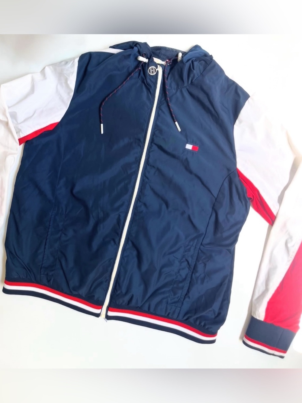 Tommy Hilfiger Old School Navy, White & Red Colorblock Hooded Windbreaker